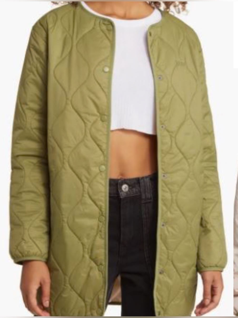 VANS Quilted Olive Green Long Liner Reversible Jacket, Women’s Size Large
